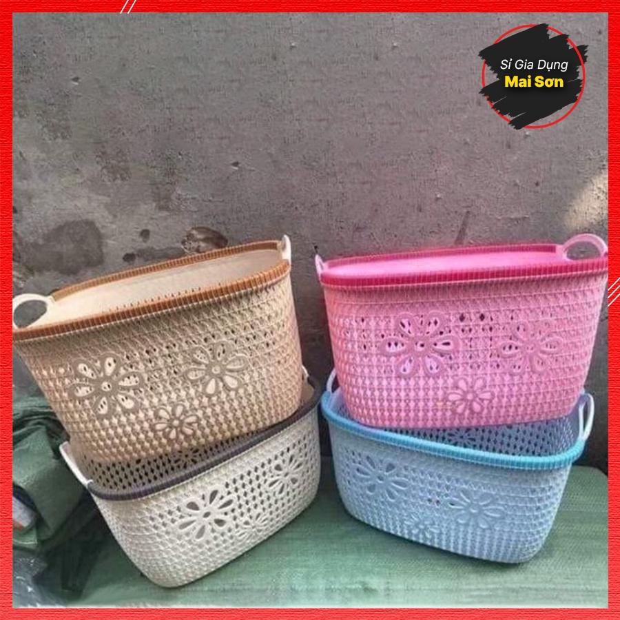 Combo 3 Rổ Nhựa Chữ Nhật Đan Giả Mây Đựng Đồ Đa Năng VIỆT NHẬT Giỏ Nhựa Đựng Đồ Có Tay Cầm Gọn Gàng Nhiều Size Tiện Lợi
