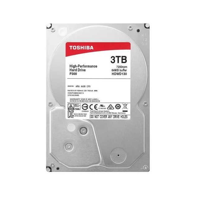 Ổ Cứng HDD Toshiba 3TB P300 series (64MB) 7200rpm SATA3 HDWD130UZSVA - Hàng Chính Hãng