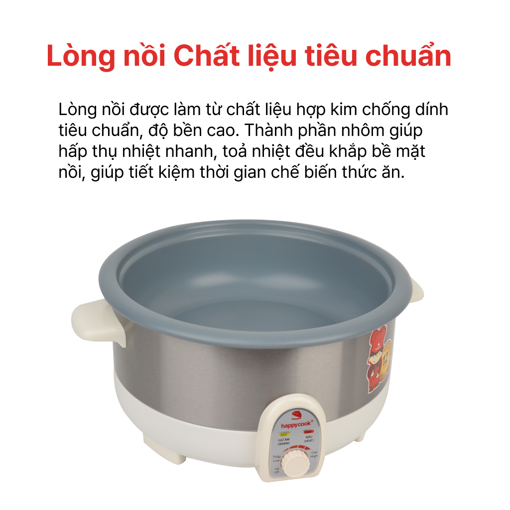Nồi Lẩu Điện Có Xửng Happy Cook HCHP-350ST (3.5L) - Hàng Chính Hãng