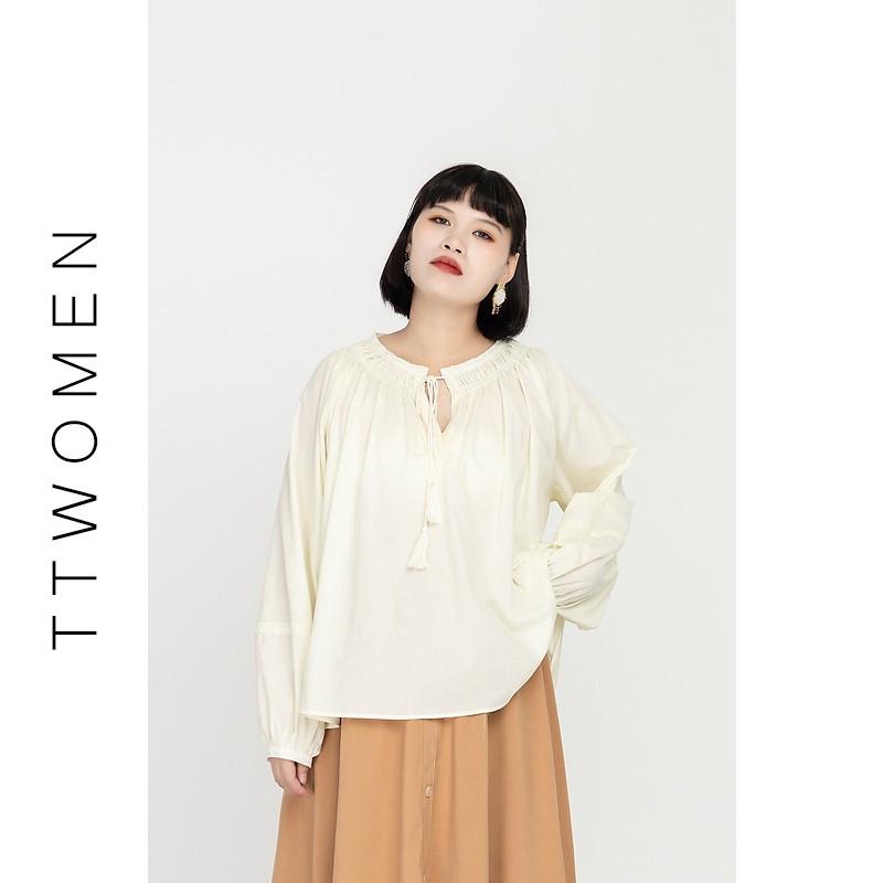 ÁO SƠ MI CỔ NHÚN THẮT TUA RUA TAY BỒNG