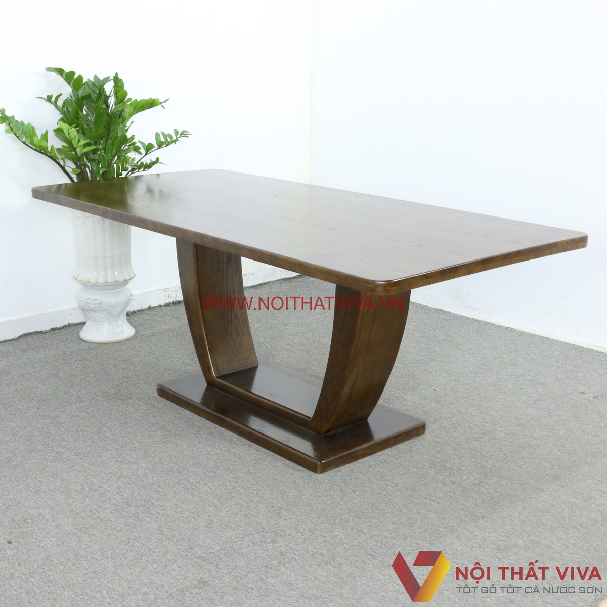 Bộ Bàn Ăn 8 Ghế Gỗ Sồi Nga Chân Chữ U Màu Óc Chó Đẹp Sang Trọng