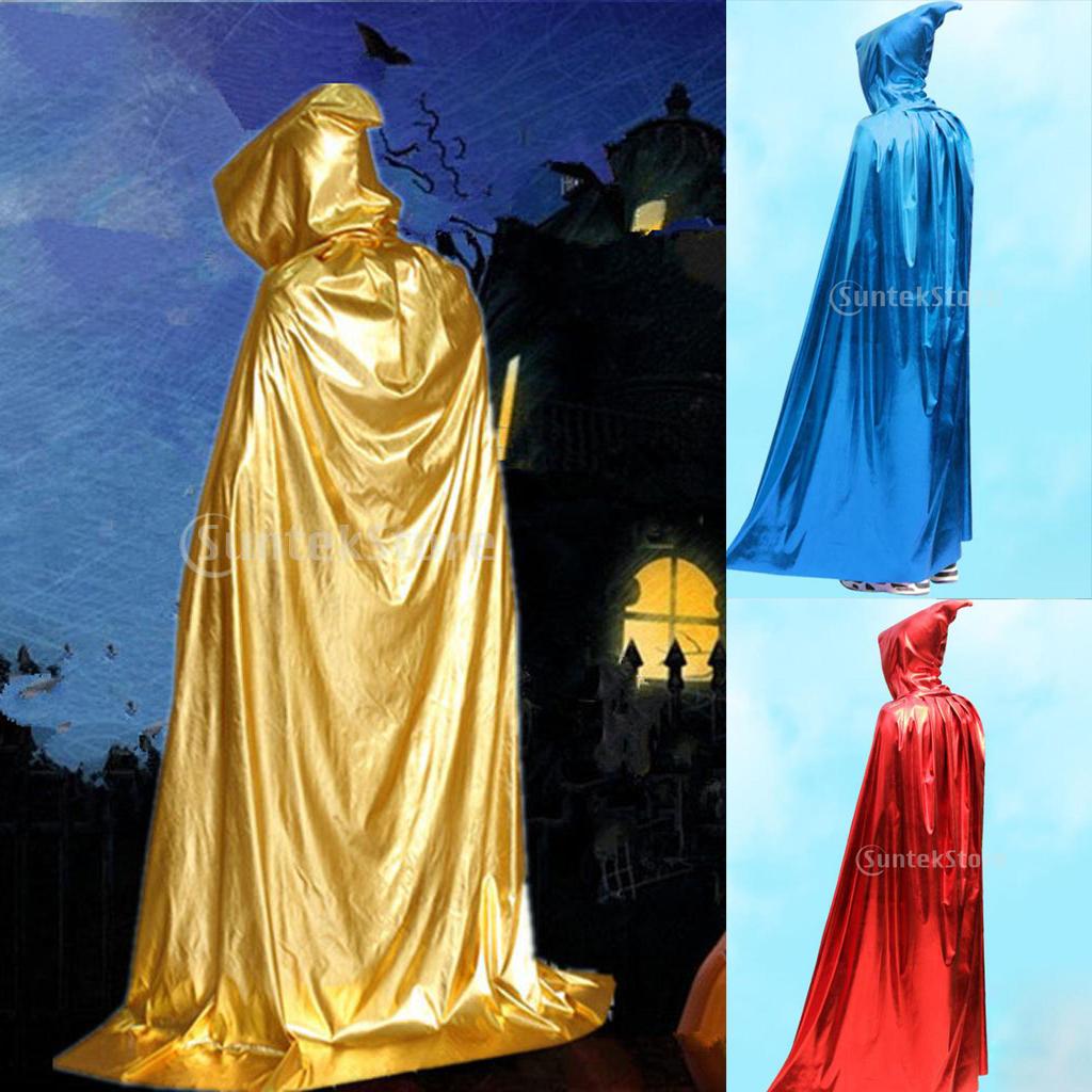 Kids Shiny Cloak Hooded Cape Wizard Witch Costume Party Fancy Dress Gold