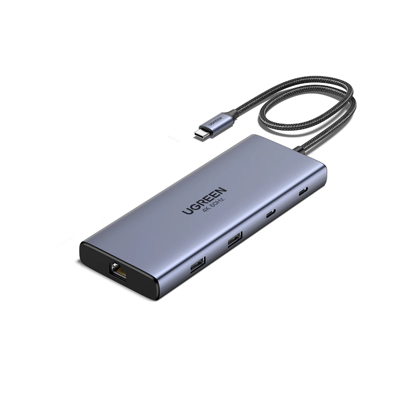 Hub USB-C 10 in 1 Ugreen 45380 CM639, 2x HDMI, 2x USB A, 2x USB C, 1 PD 100w, Đầu đọc thẻ SD/TF Hàng chính hãng