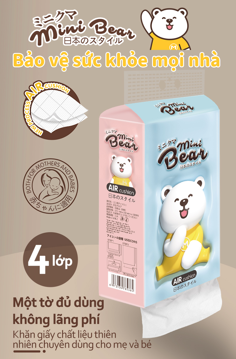 Khăn Giấy Rút Treo Tường Mini Bear Facial Tissue Chính Hãng - An Toàn Cho Da Nhạy Cảm