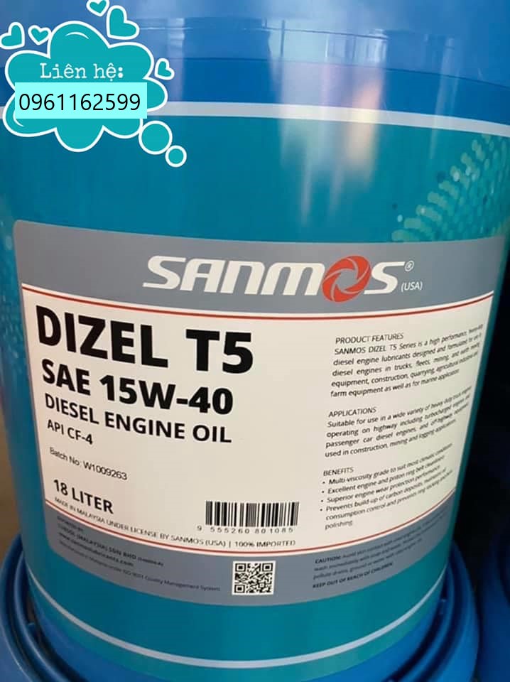 DẦU ĐỘNG CƠ SANMOS DIZEL T5 SAE 15W - 40 API CF4