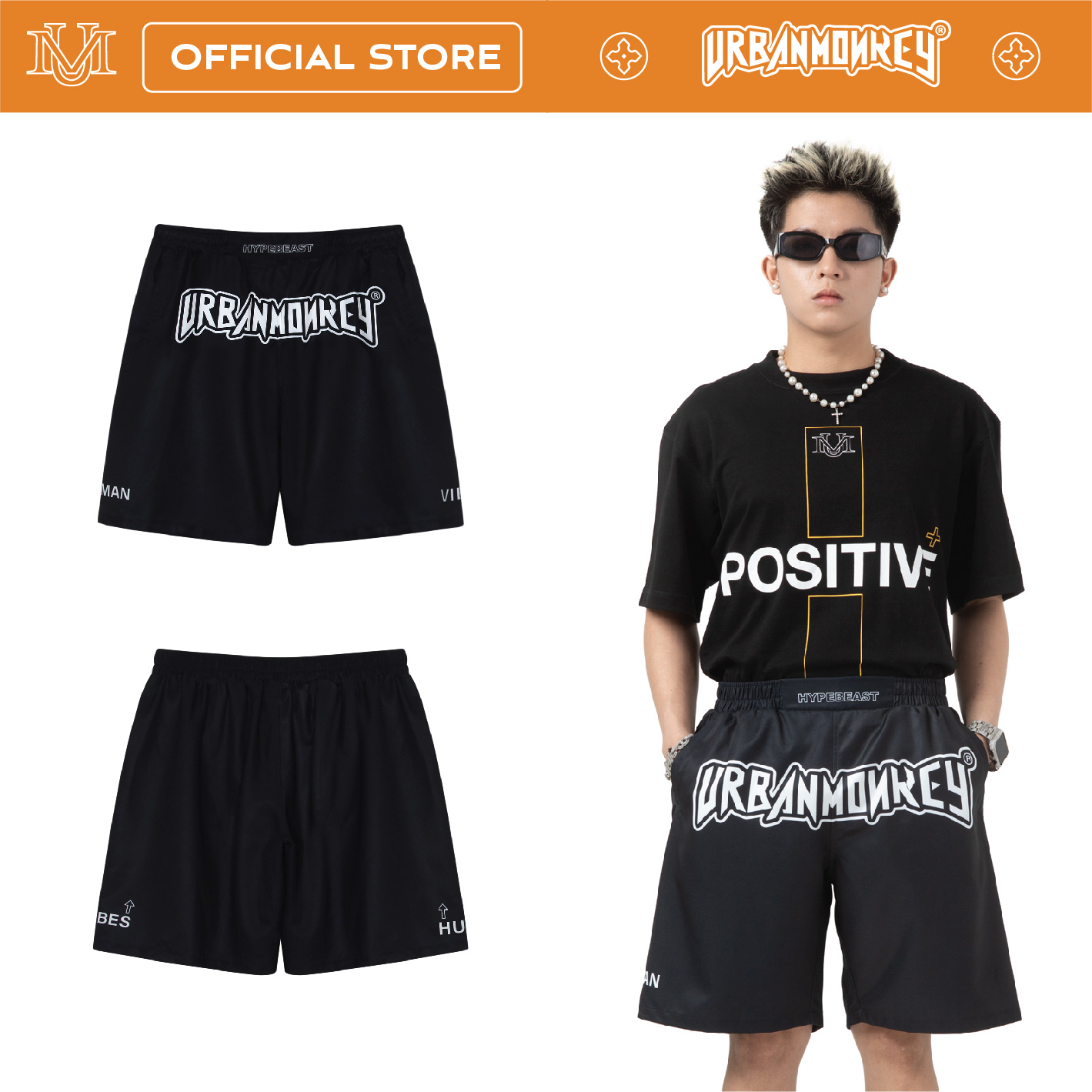 Quần Short URBAN MONKEY Basic Đen Thiết Kế Đơn Giản Thu Hút