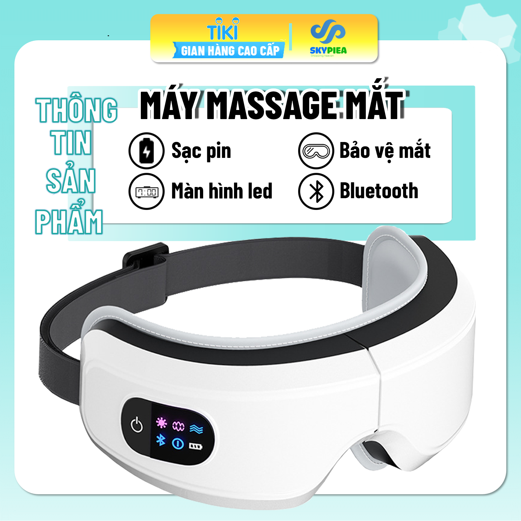 Máy Massage Mắt-Tích Hợp Bluetooth Nghe Nhạc Thư Giãn Giảm Bọng Mắt, Thâm - 5 Chế Độ Massage Khác Nhau, Gấp Gọn 180°, Pin Dung Lượng 1200mAh