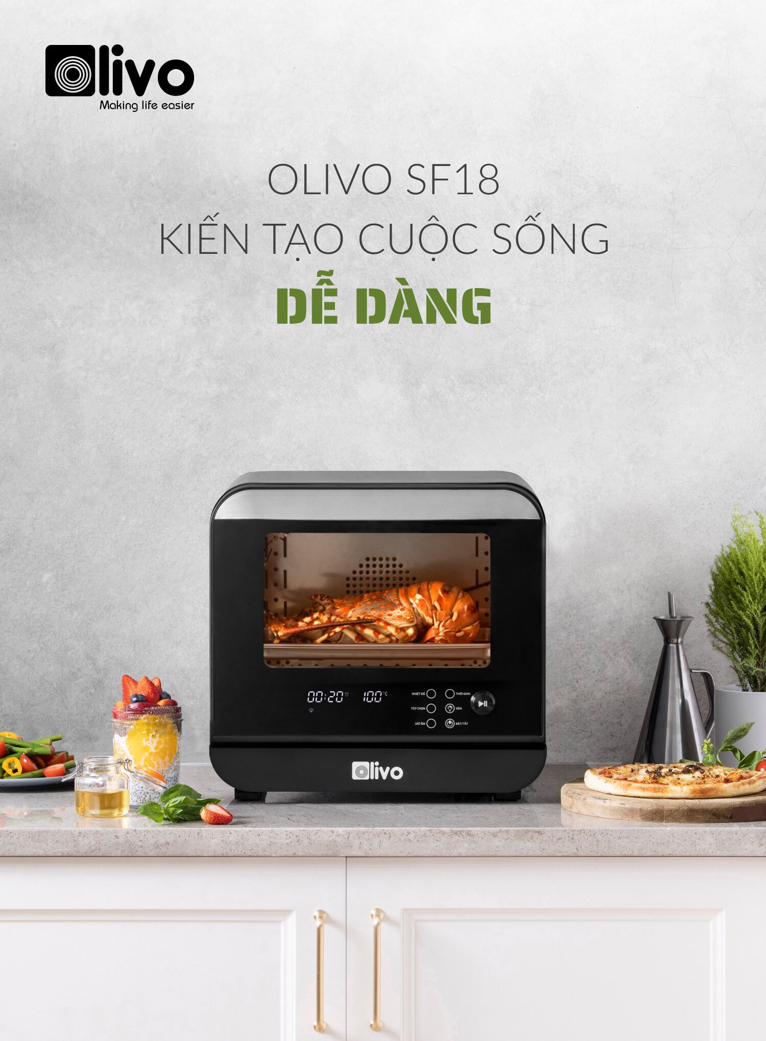 Nồi Chiên Hơi Nước OLIVO SF18 - 50 Chức Năng - Dung Tích 18L - Công Suất 2450W - Thương Hiệu Mỹ - Hàng Chính Hãng