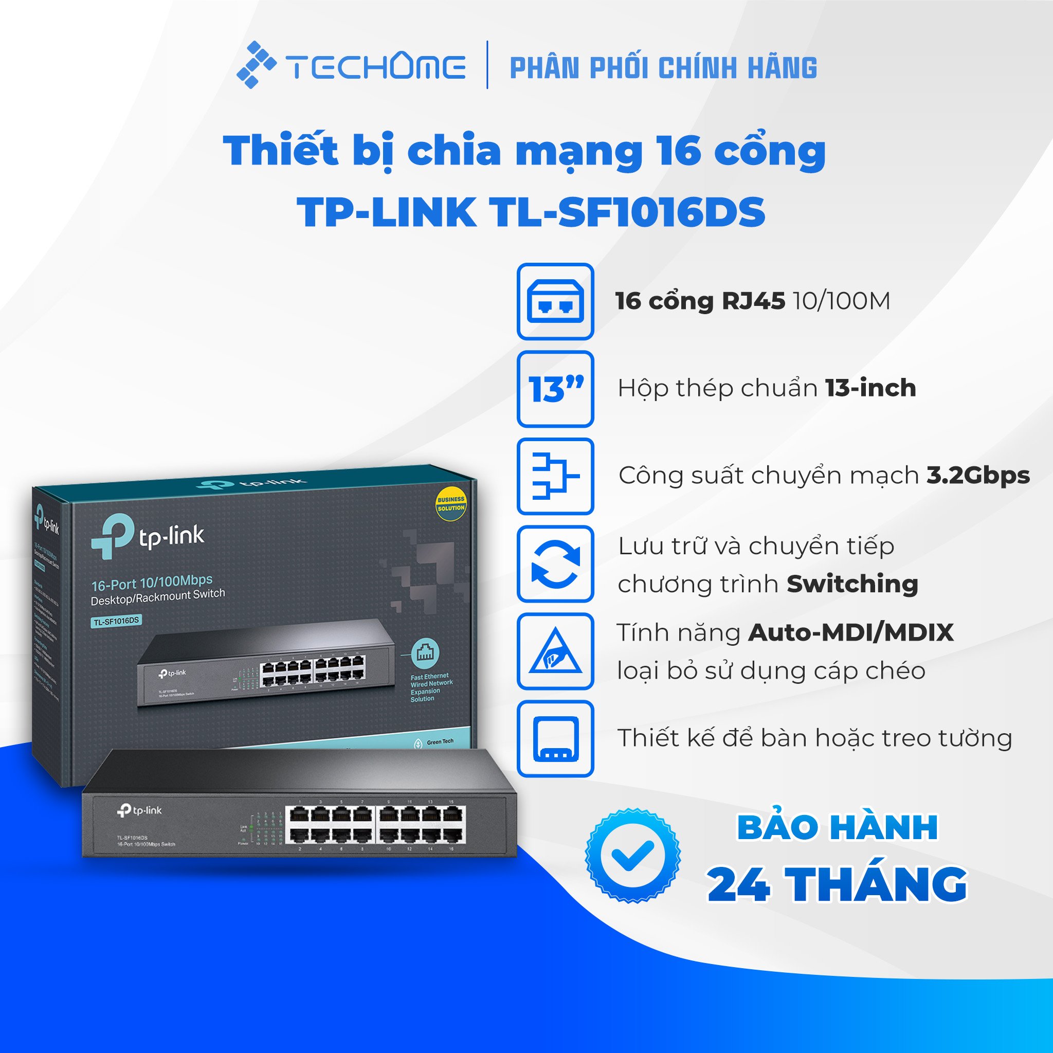 Thiết bị chia mạng Switch để bàn 16 cổng TP-LINK TL-SF1016DS - Hàng chính hãng
