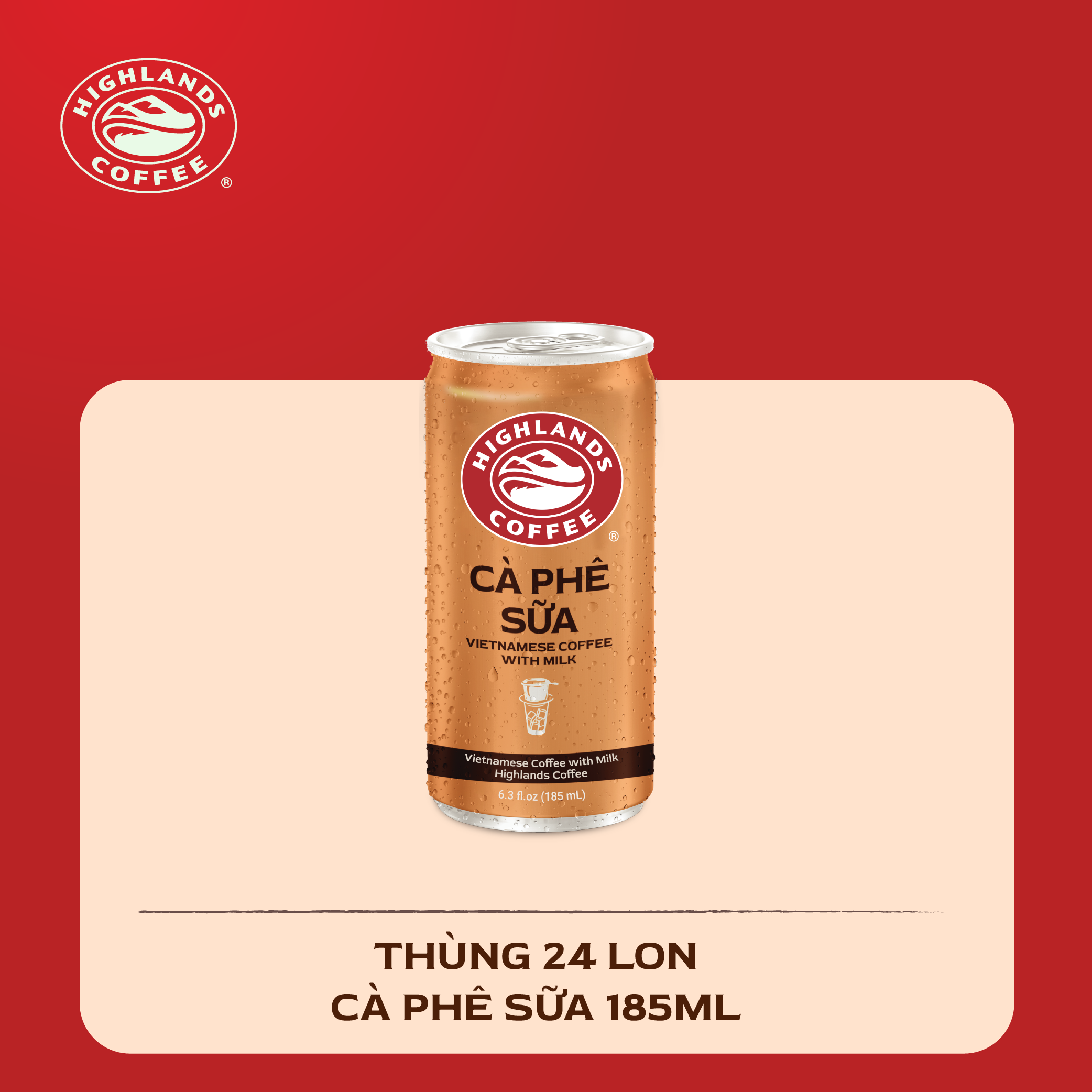 Thùng 24 Lon Cà Phê Sữa Highlands Coffee (185ml/Lon)