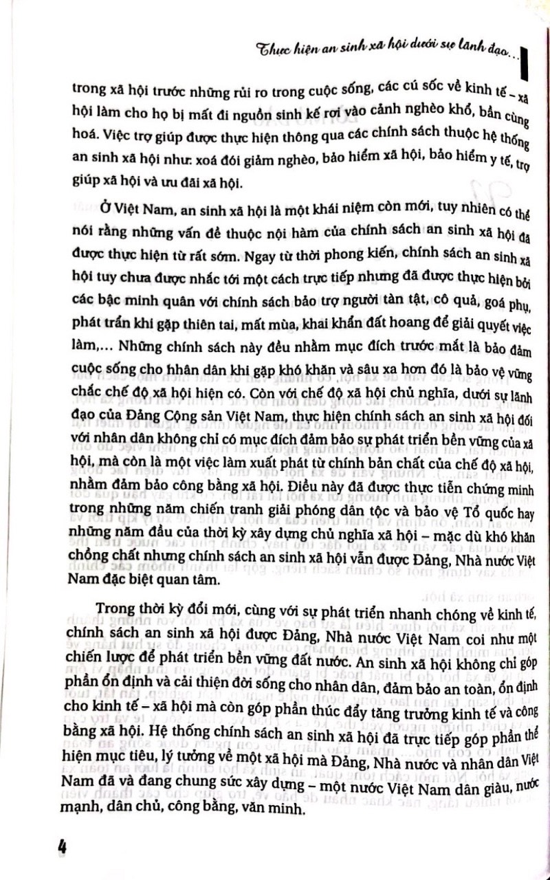 Thực Hiện An Sinh Xã Hội Dưới Sự Lãnh Đạo Của Đảng Cộng Sản Việt Nam Những Năm Đầu Thế Kỷ XXI  ( Sách Chuyên Khảo )