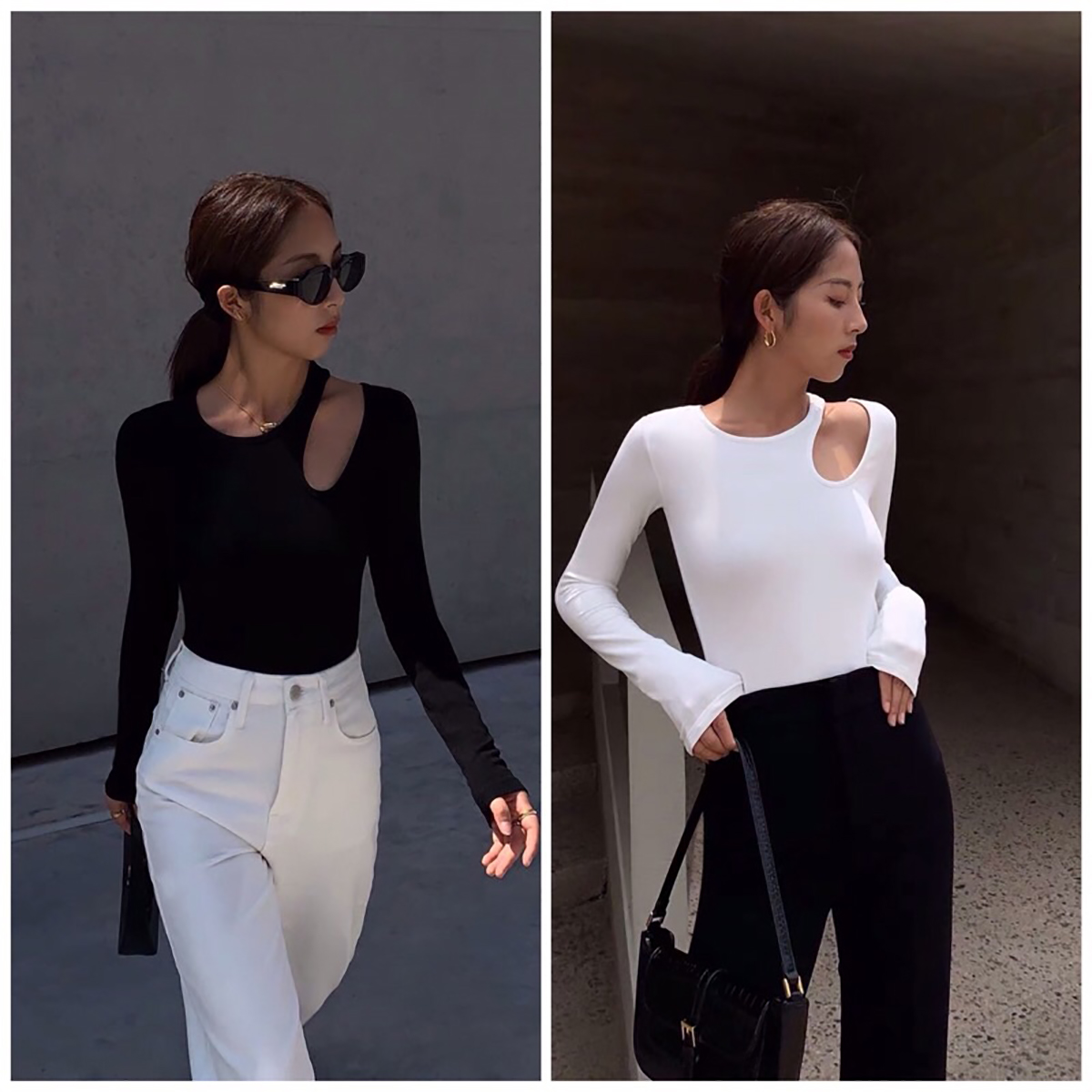 Áo croptop tay dài khoét vai thời trang XIXO cao cấp - mã ATN0046