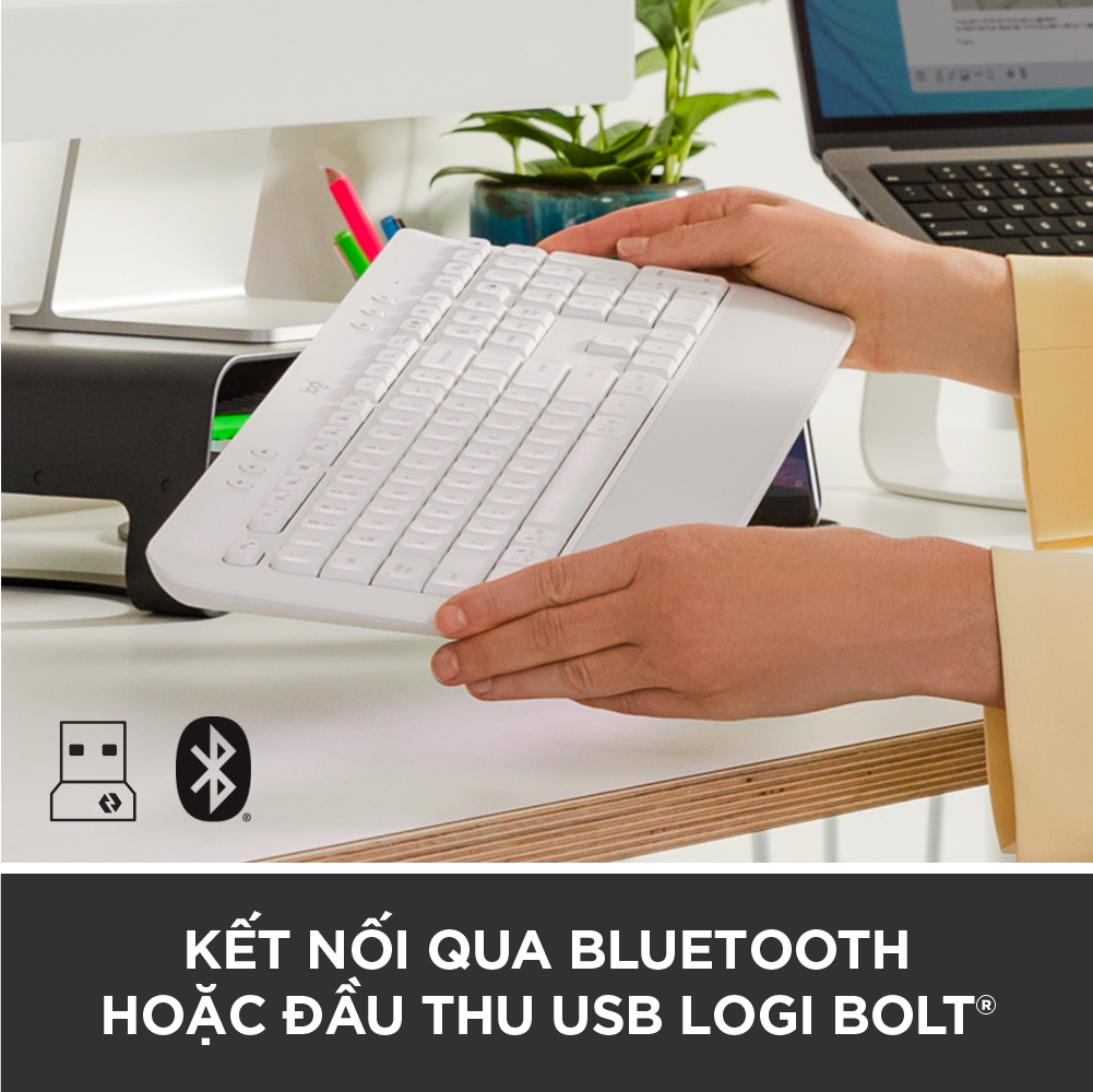 Bàn Phím Không Dây Logitech Signature K650 - Nhỏ gọn, gác tay tích hợp, tương thích Mac , Bluetooth &amp; USB Bolt - Hàng chính hãng
