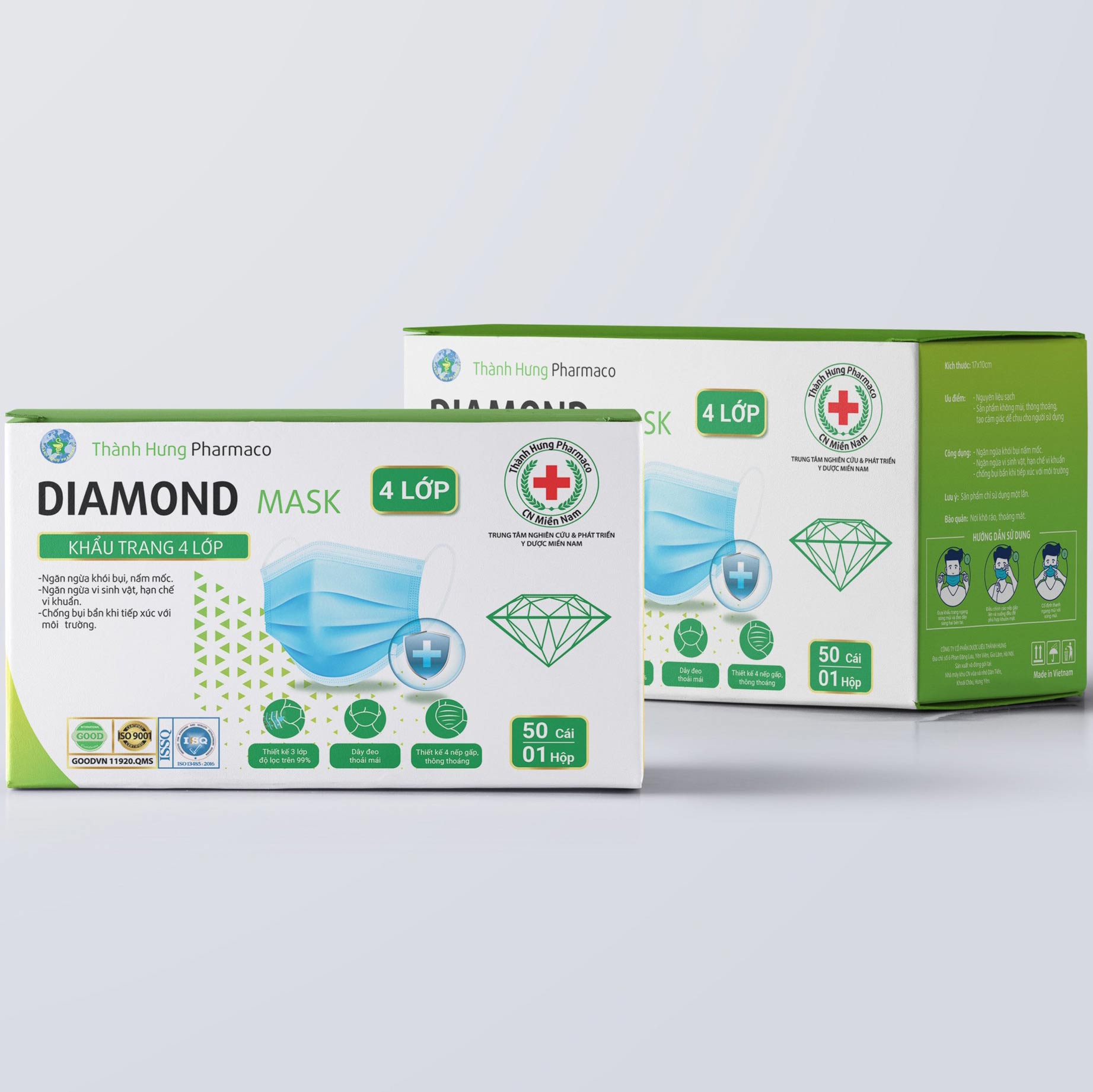 Khẩu Trang Y Tế Kháng Khuẩn Diamond Mask 4 Lớp (Hộp 50 Cái)