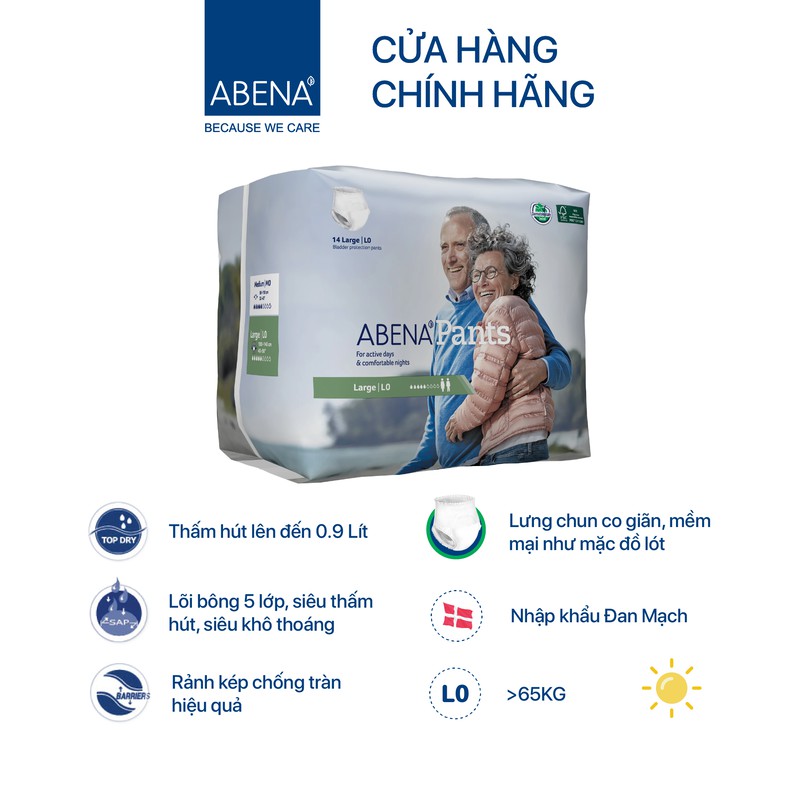 [ THẤM HÚT GẤP 50 LẦN TRỌNG LƯỢNG ] - TÃ QUẦN ABENA NGƯỜI LỚN NAM NỮ - 14 MIẾNG - DÒNG L (VÒNG HÔNG 100-140CM)