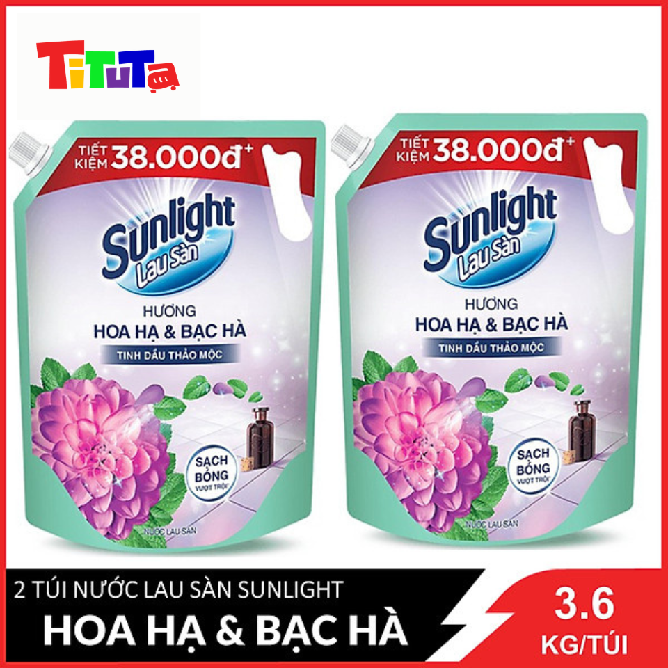 COMBO 2 Túi Nước lau sàn Sunlight Hương Hoa Hạ và Bạc Hà Túi 3.6kgx2