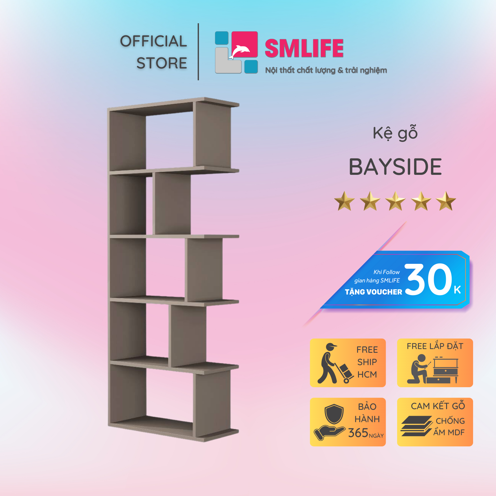 Giá sách gia đình đẹp phong cách hiện đại SMLIFE Bayside