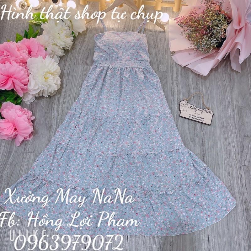 Đầm hoa nhí 2 dây có mút ngực nhún tầng