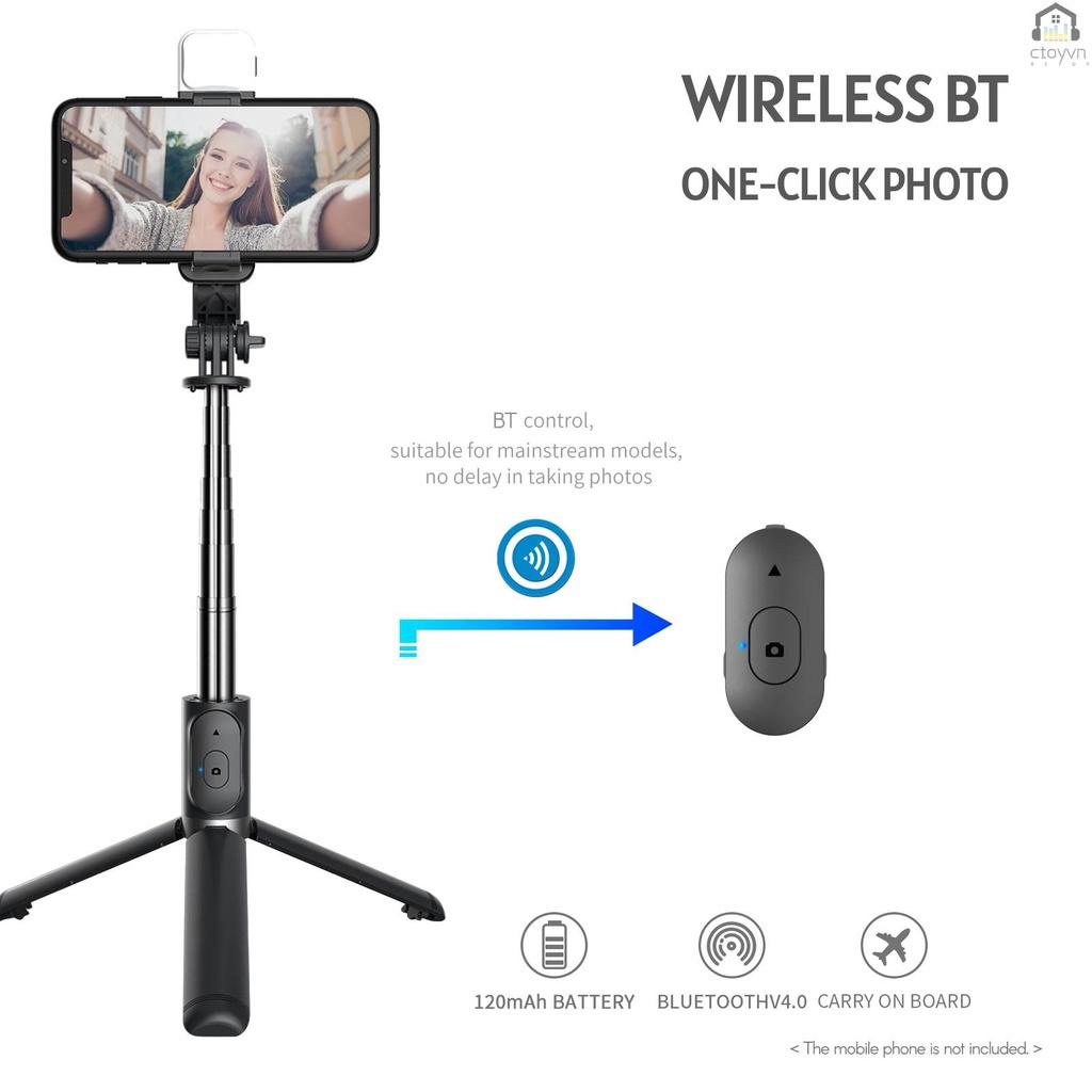 Gậy tự sướng không dây BT có thể kéo dài 104.5cm kèm điều khiển từ xa