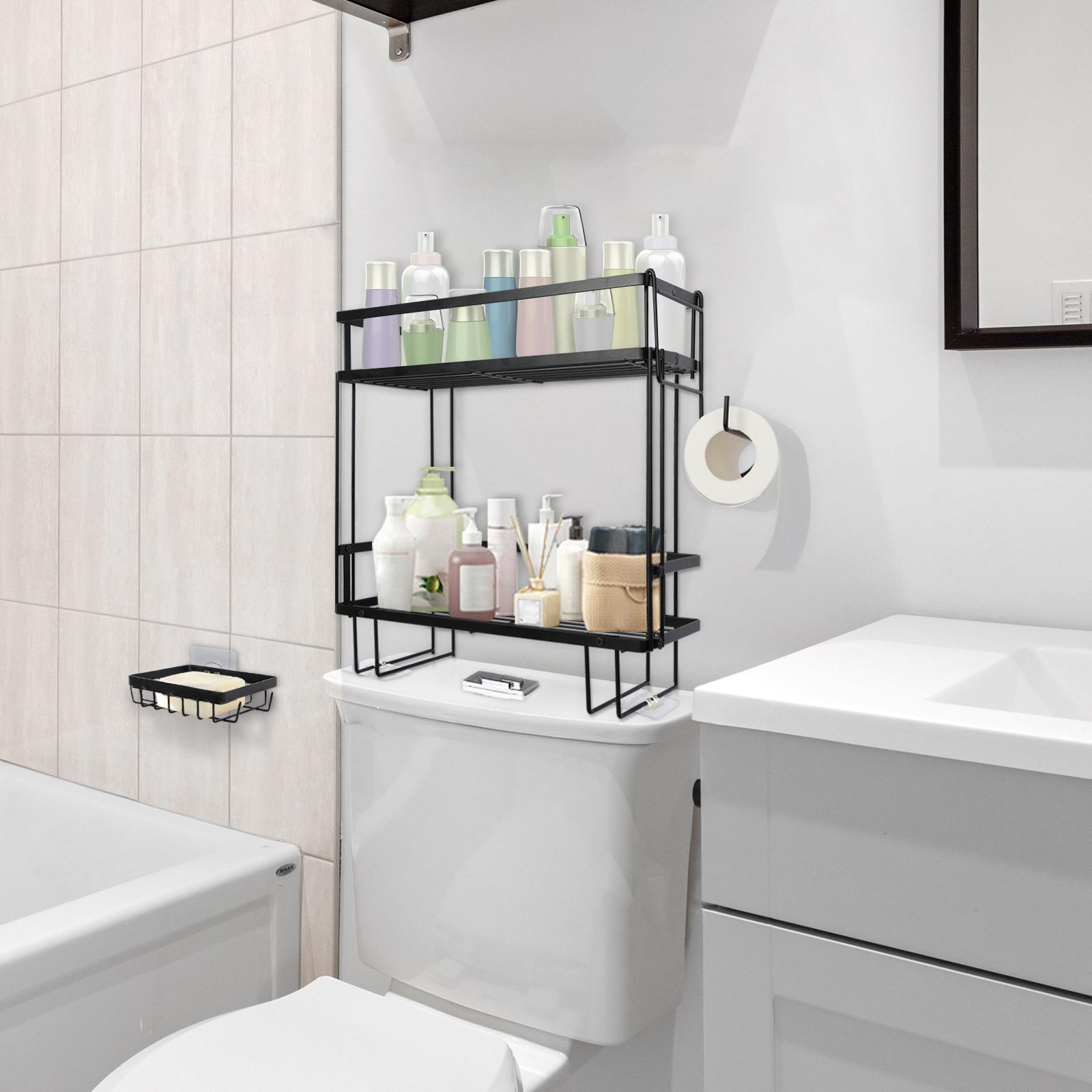 Over The Toilet 2-Tier Storage Shelf Wall Mounted Bathroom Storage Shelf Versatile Toilet Rack No Drilling Space Saving