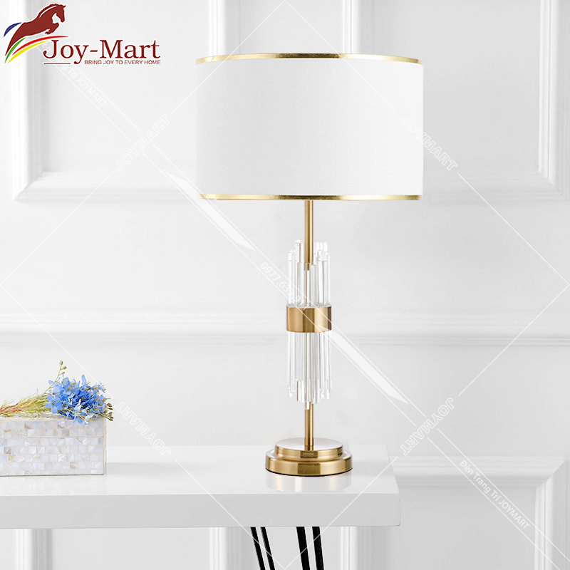 Đèn Ngủ Để Bàn Kiểu Dáng Hiện Đại Joymart MB2796 Đèn Bàn Phòng Ngủ Thân Pha Lê Chao Vải Đế Hợp Kim Cao Cấp Mạ Vàng Sang Trọng