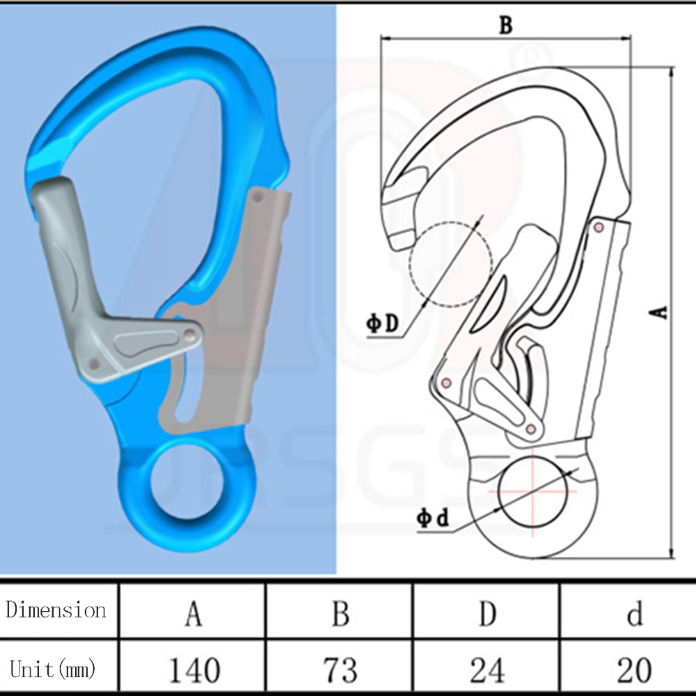 Móc Khóa Công Cụ Leo Núi Ngoài Trời 35KN Carabiner Hạng Nặng Với Hệ Thống Tác Động Kép
