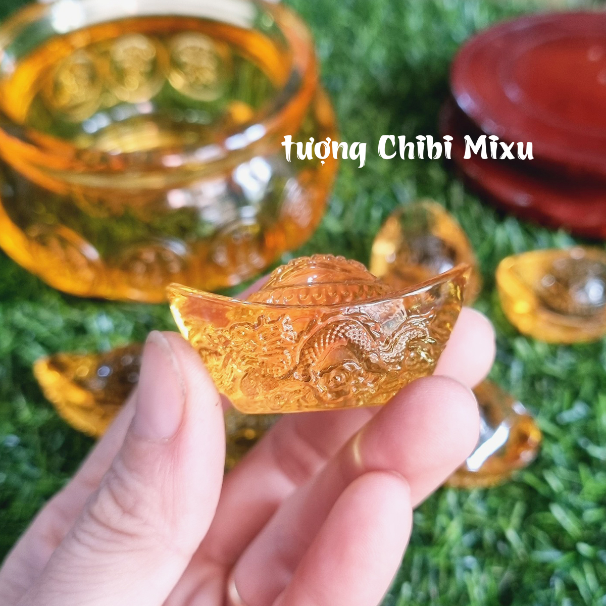Combo Bát Tụ Bảo 12cm kèm 09 thỏi vàng 5cm mẫu rồng