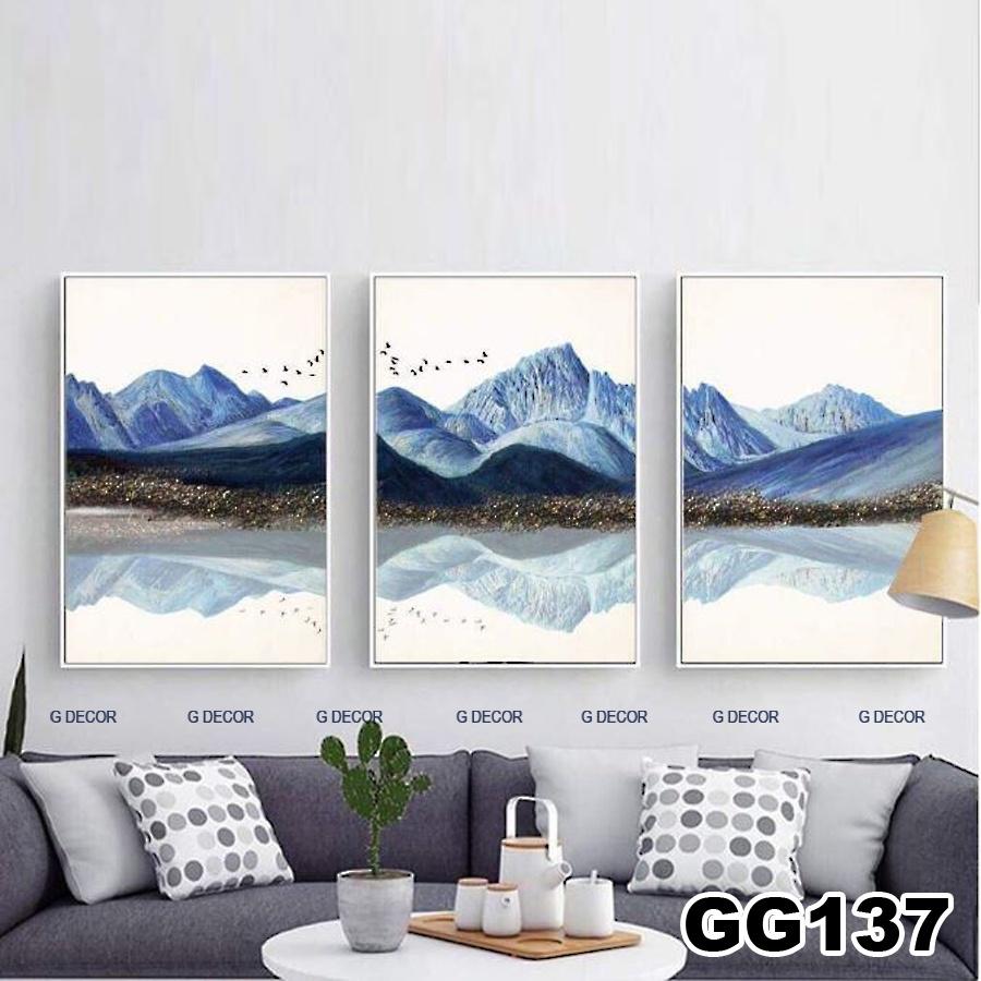 Tranh treo tường canvas 3 bức phong cách hiện đại Bắc Âu 87, tranh phong cảnh trang trí phòng khách, phòng ngủ, phòng ăn