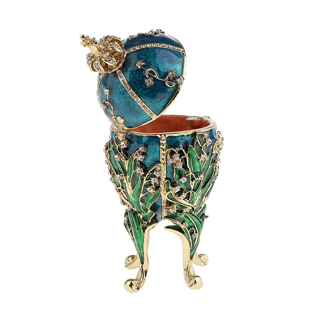 Flower and Crown Rhinestone Easter Egg 4-Leg Stand Jewelry Box Mini Egg