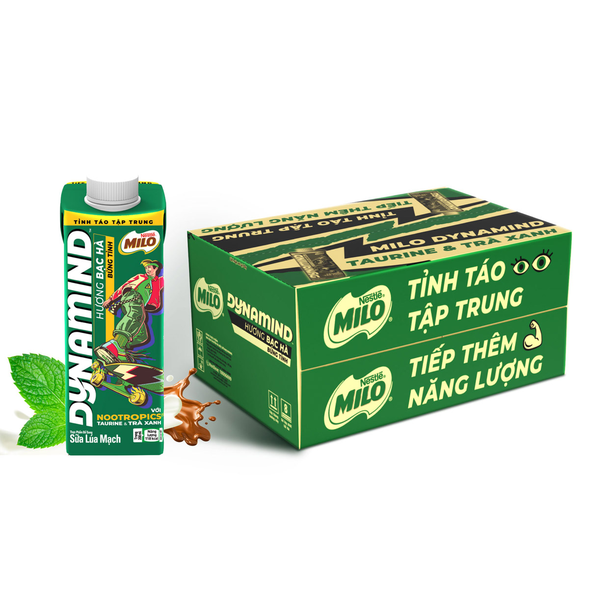 Thùng 24 hộp sữa lúa mạch Nestlé MILO Dynamind Bạc Hà mới
