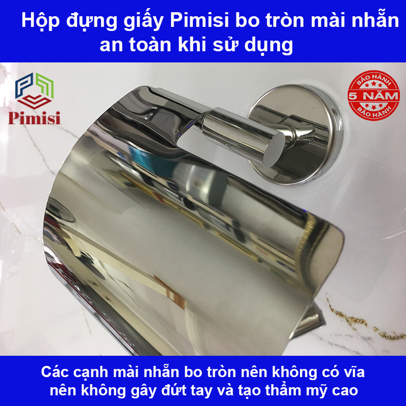 Hộp đựng giấy vệ sinh dán tường inox 304 Pimisi dùng để treo - kệ - móc lô giấy vệ sinh có lõi chống nước trong phòng tắm dán bằng keo không khoan | Hàng chính hãng