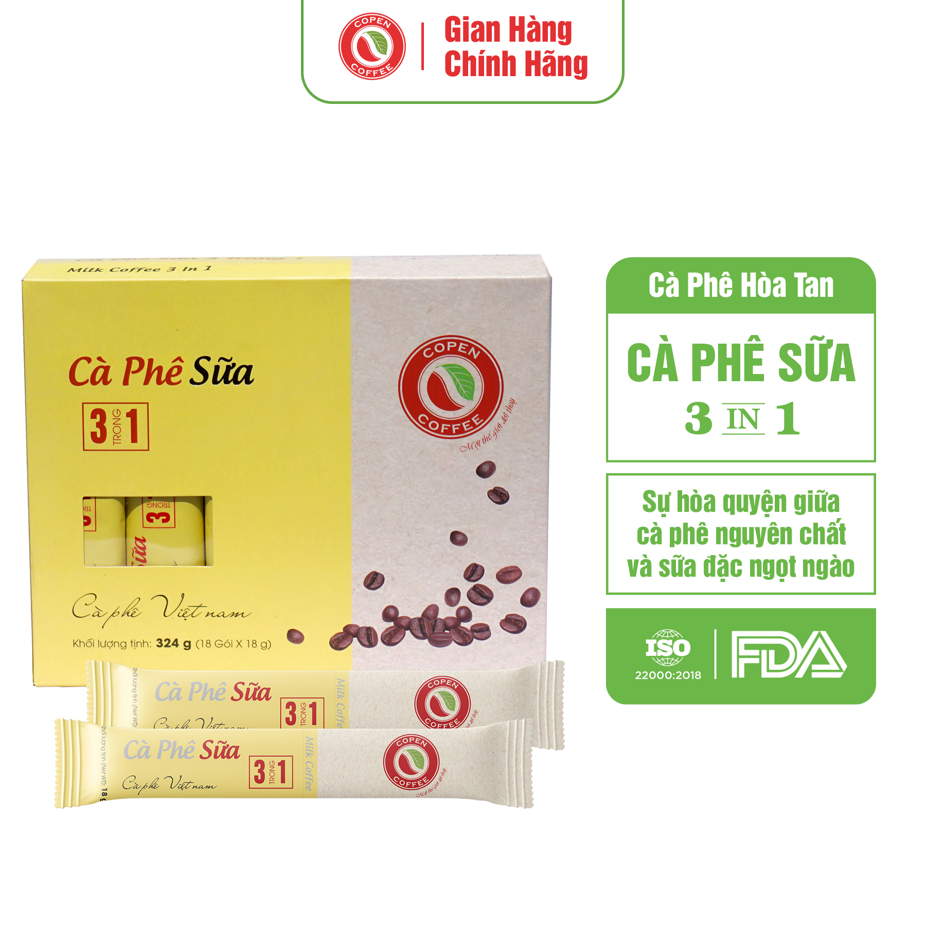 Cà phê sữa hòa tan Copen Coffee 3 trong 1 (18 gói x 18g)