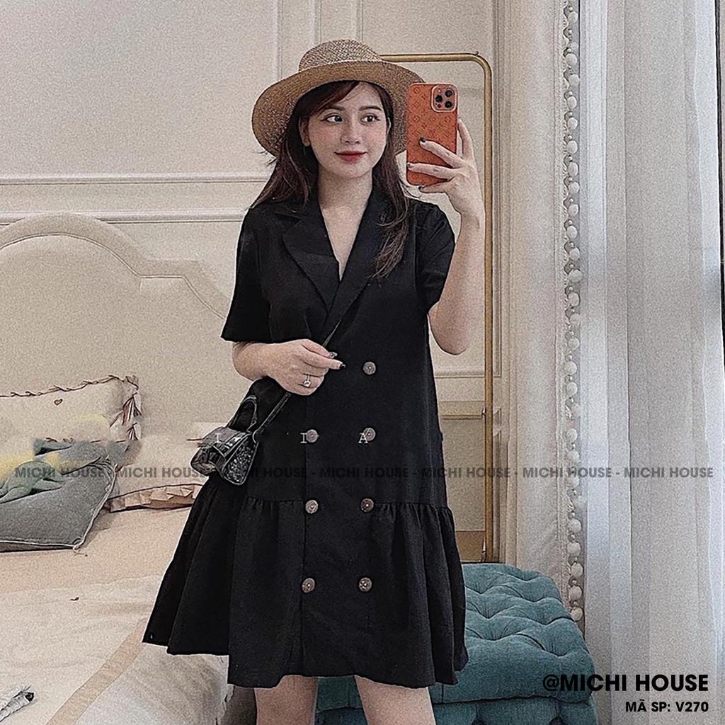 Váy Suông Đuôi Cá Cổ Vest Công Sở MICHI House Đầm Đũi Thiết kế Dáng Xuông Xòe Rộng Freesize V270