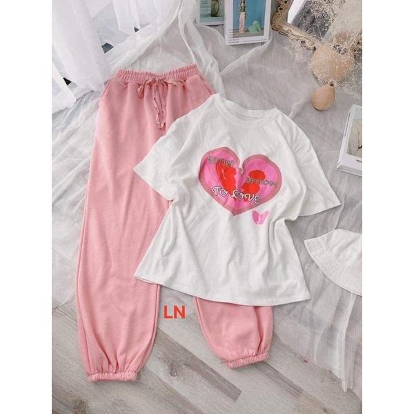 Sét áo tim to love + quần bom hồng TH6