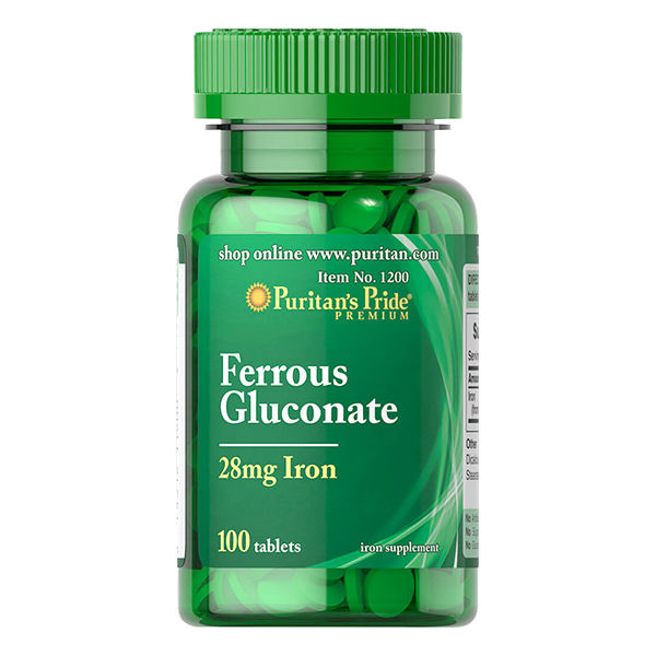 Thực Phẩm Chức Năng - Viên Uống Bổ Sung Sắt Giúp Bổ Máu, Phòng Ngừa Thiếu Máu Puritan'S Pride Ferrous Gluconate 28Mg Iron (100 Viên)