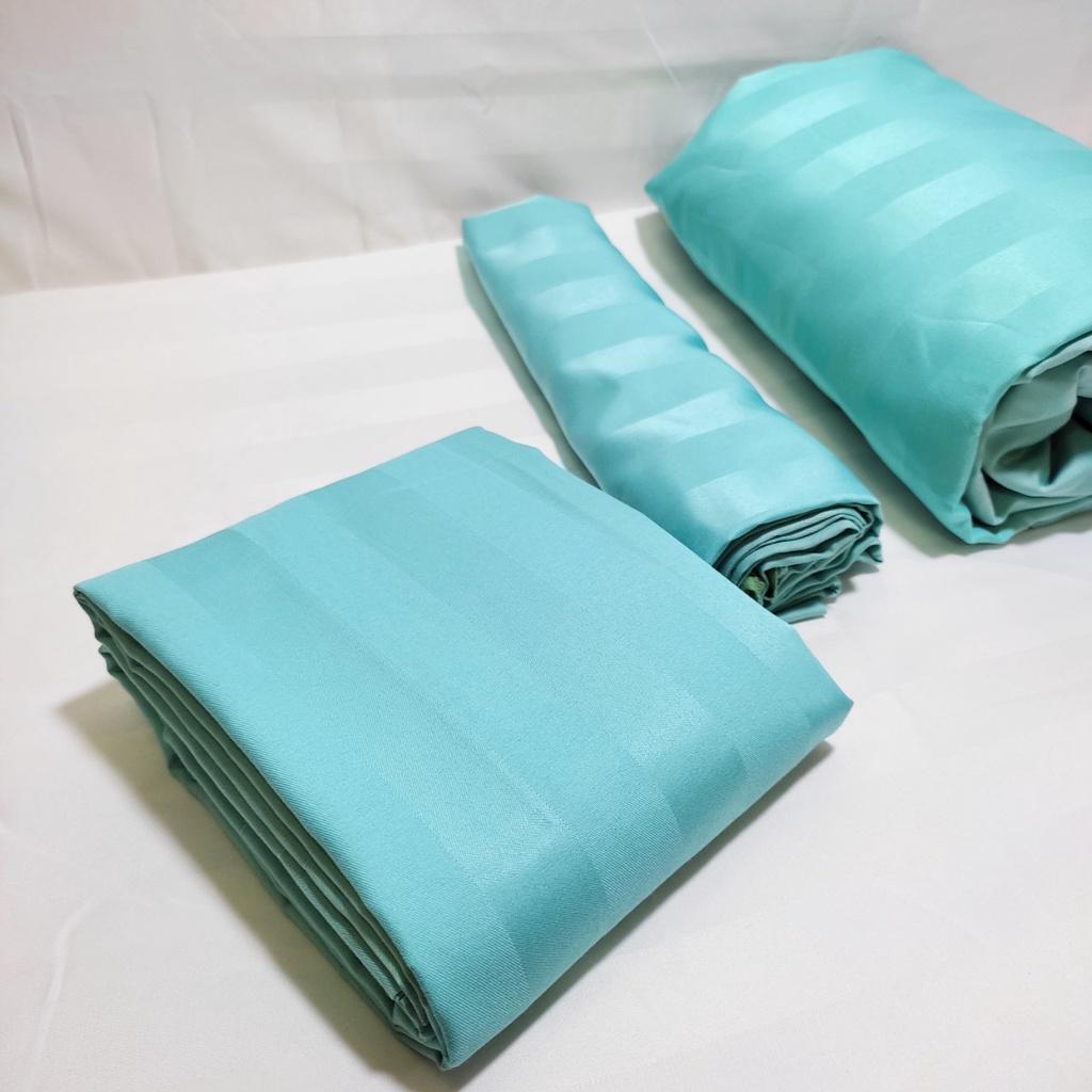 Bộ ga gối cotton kẻ sọc 3f màu xanh ngọc size giường 180x200x25cm chuyên dùng khách sạn