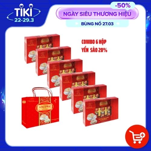 (Thùng Yến Xuân) 06 hộp Yến Sào win'sNest Tổ Yến Chưng Sẵn 20% Đường Phèn (6 Lọ/Hộp) kèm túi xuân