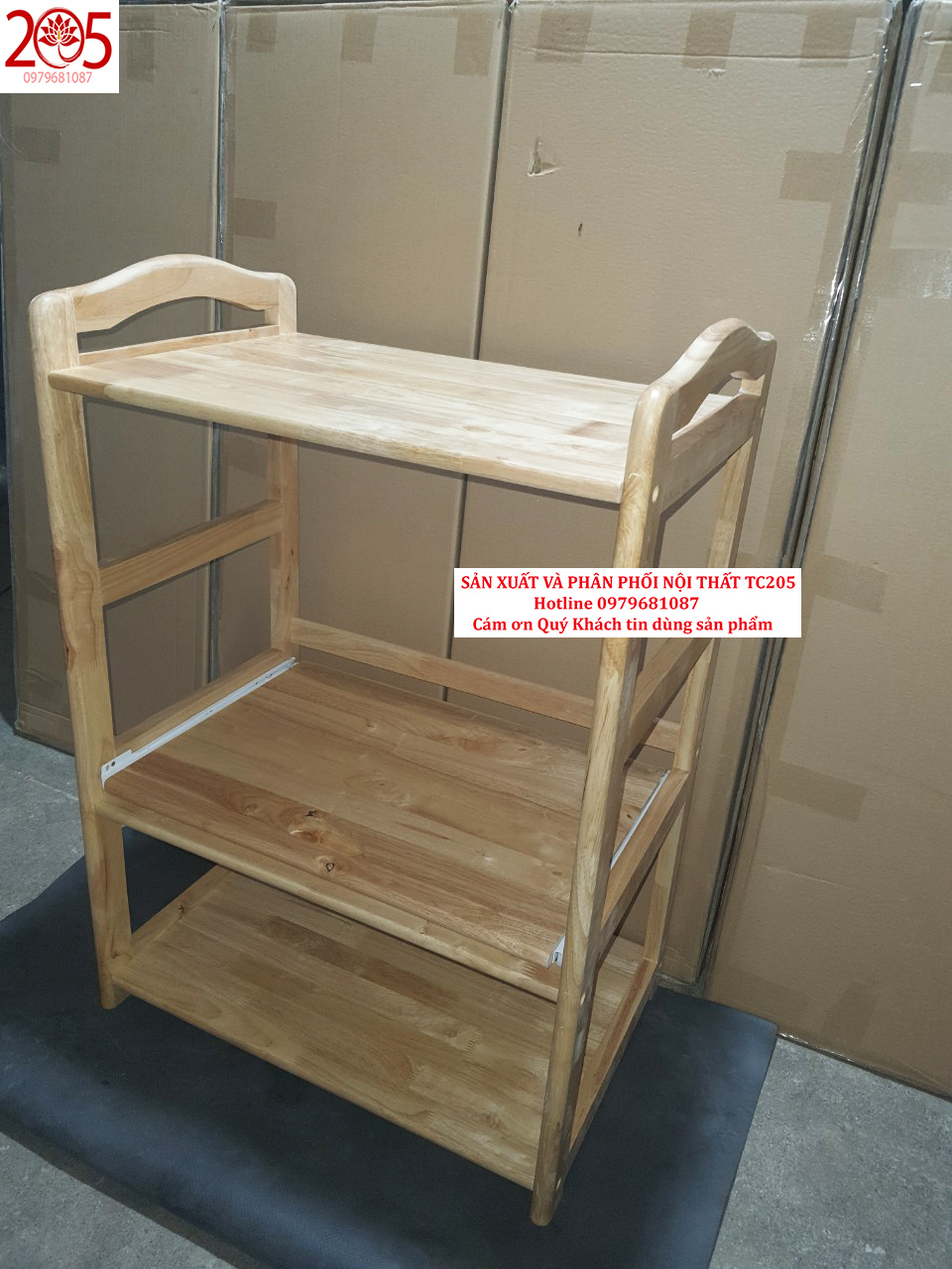 Kệ vi sóng 3 tầng gỗ cao su 100% - 205 TC