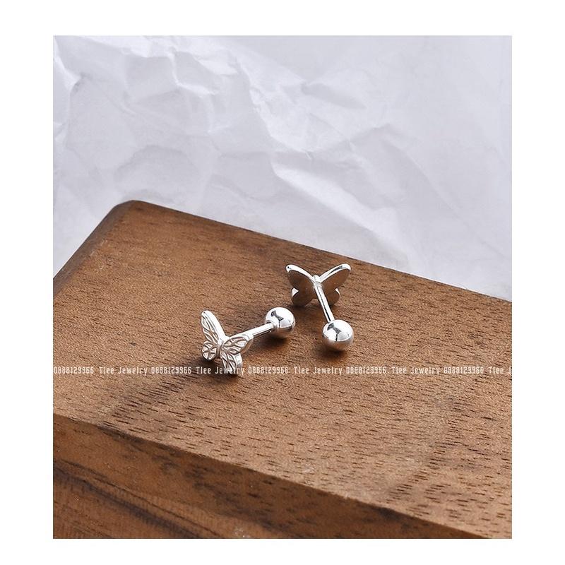 Khuyên tai bạc Tlee, Bông tai hồ điệp mini chốt vặn - TleeJewelry