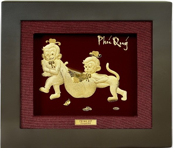 Tranh Vàng 24K PRIMA ART - Khỉ Vui Vẻ - Kích thước 18 x 20 cm - CGS-0411-14