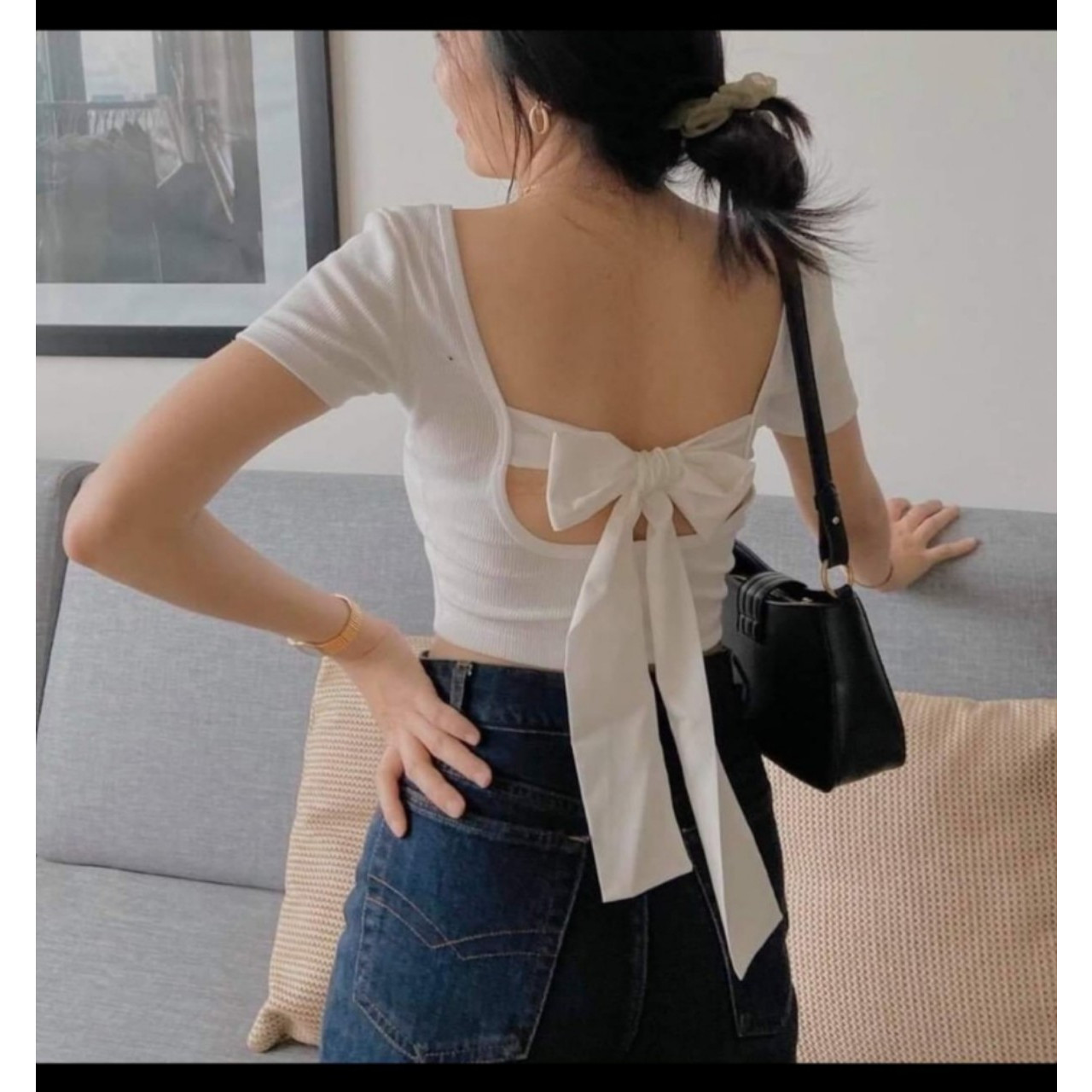 ÁO THUN CỔ RỘNG NƠ LƯNG