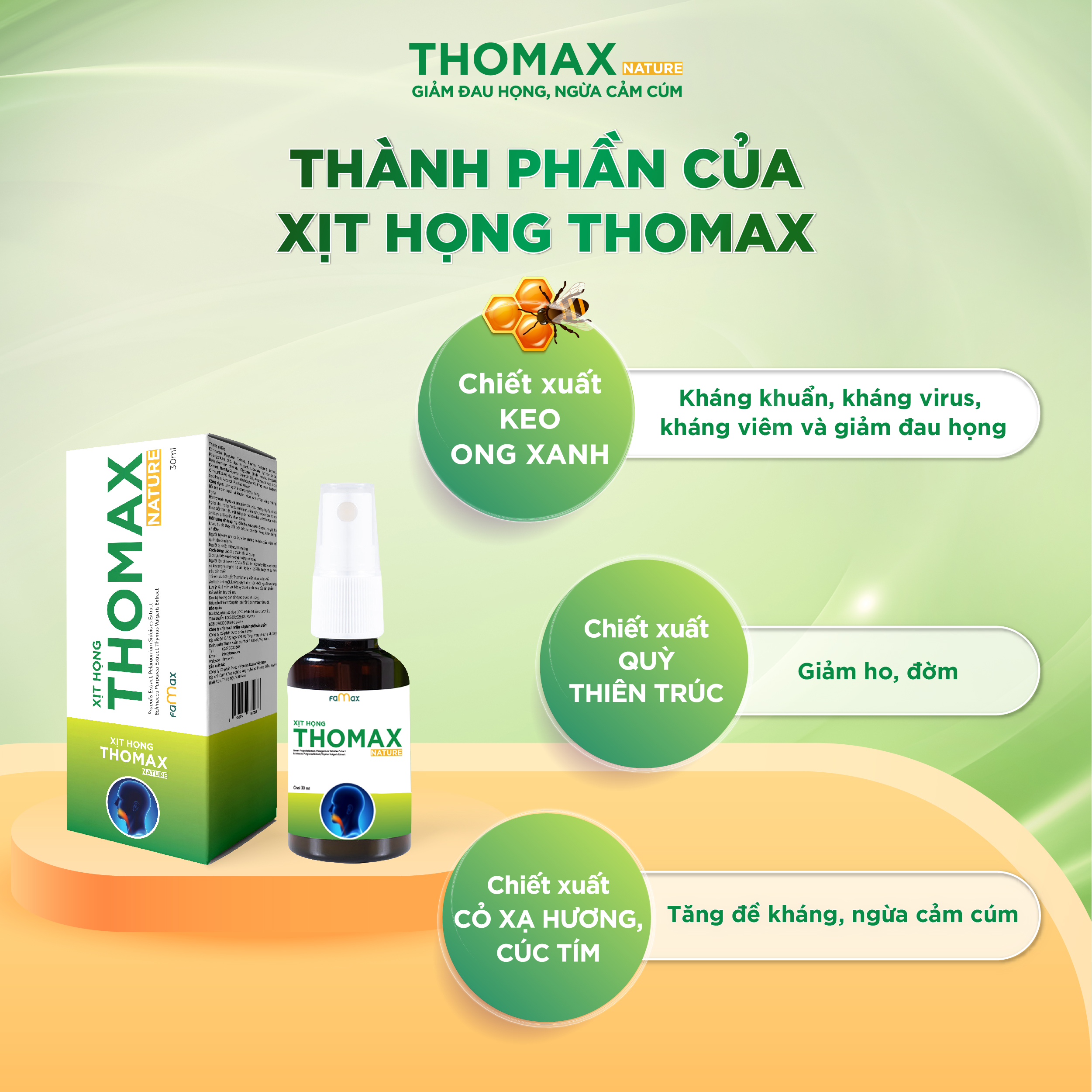 [FAMAX] Combo 2 lọ Xịt họng Thomax Nature 30ml hỗ trợ giảm ho, giảm đau họng, viêm họng, viêm admidan