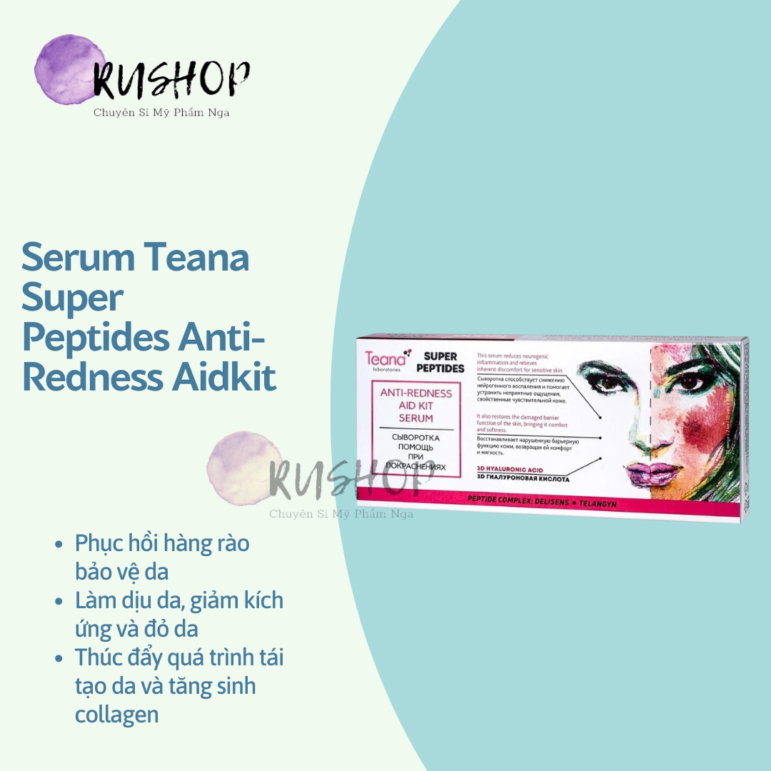 Serum TEANA SUPER PEPTIDES ANTI-REDNESS AID KIT SERUM loại bỏ m.ụn sưng, phục hồi da