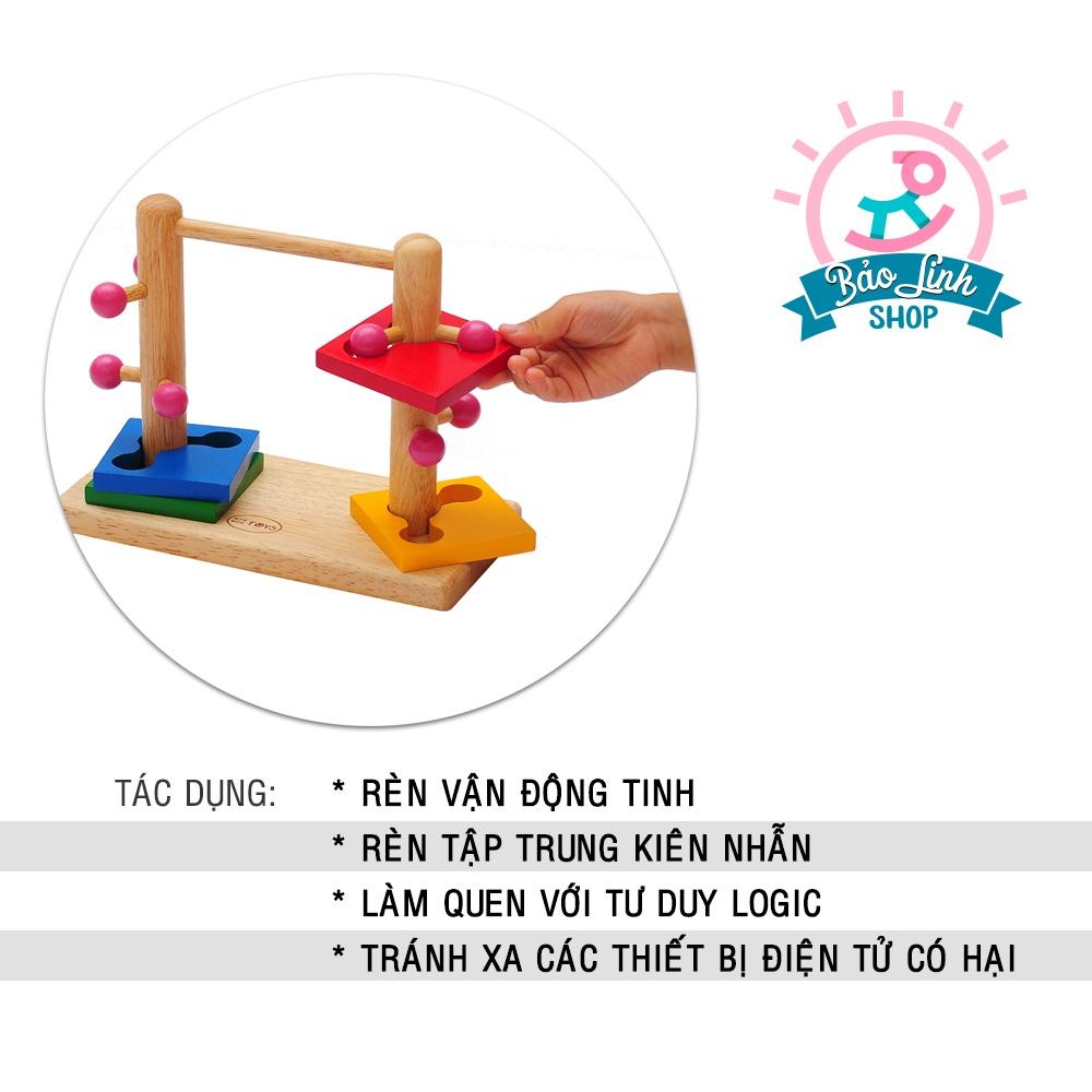 Giáo cụ Montessori 0-3 - Luồn cọc đôi cho bé rèn vận động tinh, tập trung, kiên nhẫn Winwintoys