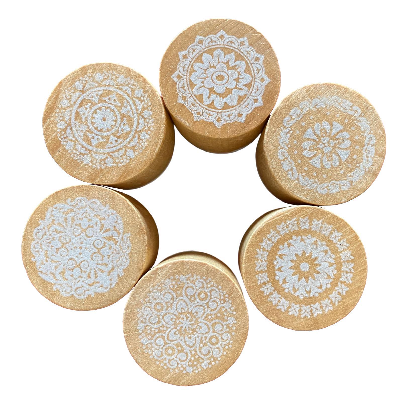6Pcs Wooden Stamp Decorative Stamp English Rubber Stamp Set Circular Wooden Rubber Stamp Durable for Card Making Wooden Retro Pattern Stamp