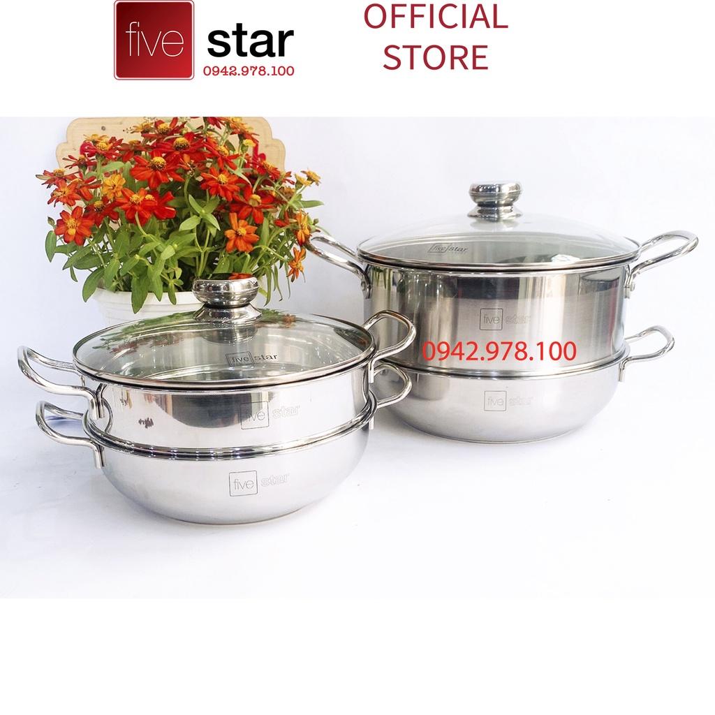 Nồi lẩu xửng hấp cao cấp FIVESTAR 3 đáy từ nắp kính 24cm / 26cm / 28cm , tặng 2 vá canh