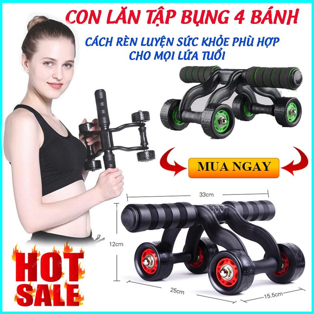 Con Lăn Tập Bụng 4 Bánh + Thảm Lót , dụng cụ tập thể dục,thể hình, dụng cụ tập cơ bụng, cơ tay