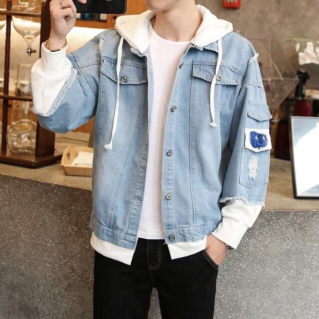 Áo Khoác Jean Unisex Phối Nón Trơn Phong Cách