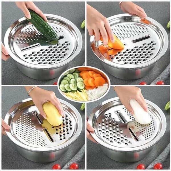 Bộ Nạo Rau Củ Kiêm Rổ Và Chậu Inox Cao Cấp Đa Năng (HÀNG CHUẨN)