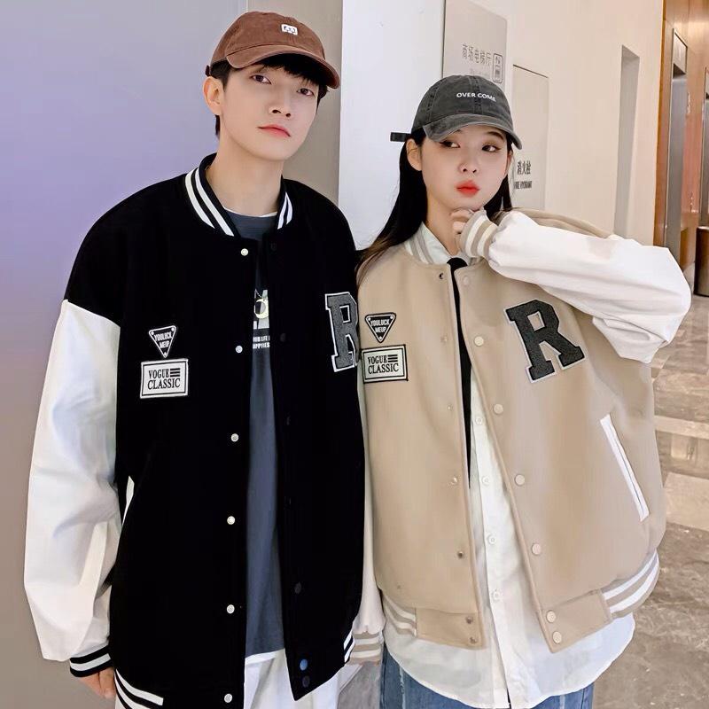 Áo Khoác Bomber thêu chữ R áo varsity da lộn Dù 2 Lớp Nam Nữ Unisex Nhiều Mẫu, Áo khoác Gió Chống Nắng